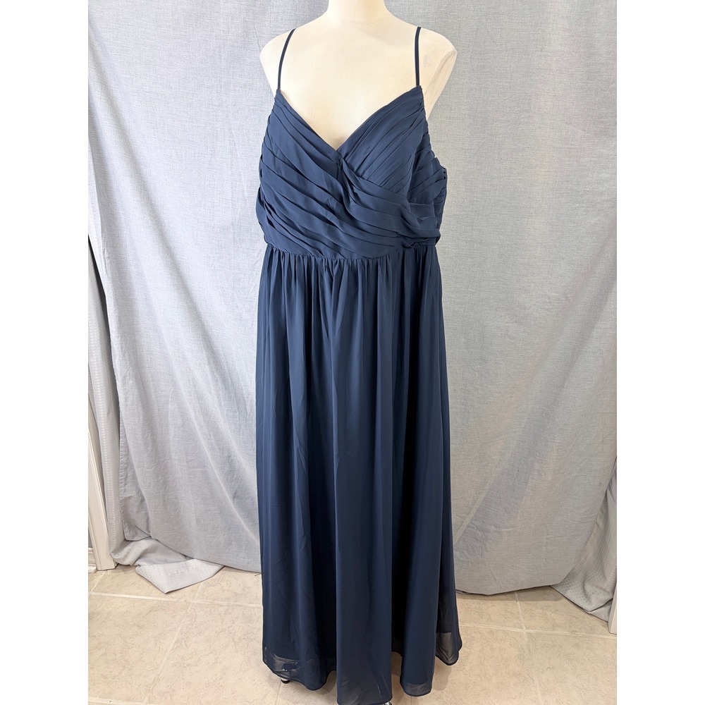 Revelry Slate Blue Chiffon Pleated Bodice Maxi Dress 24 Classic Preppy